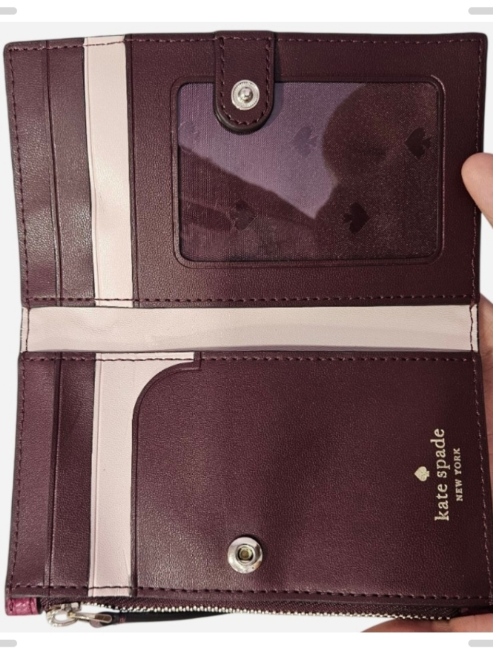 kate spade Chevron Leather Crossbody Bag & Card Case in Burgundy, Pink, Cream - Picture 13 of 15